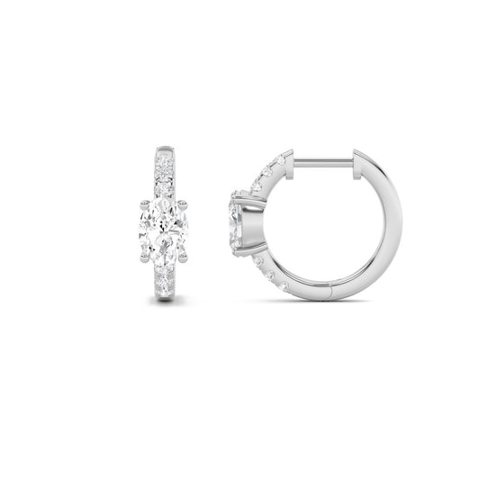 1.5CTW Oval Shaped Lab Grown Diamond (F/VS) Solitare Accent Huggie Earrings in 14K Gold