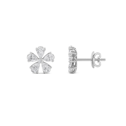 1.5CTW Pear Shaped Lab Grown Diamond (F/VS) Floral Earrings in 14K Gold