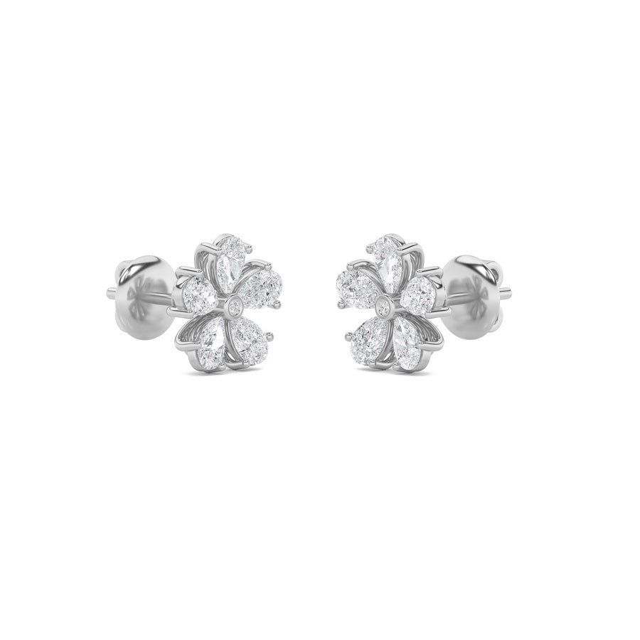 1.5CTW Pear Shaped Lab Grown Diamond (F/VS) Floral Earrings in 14K Gold