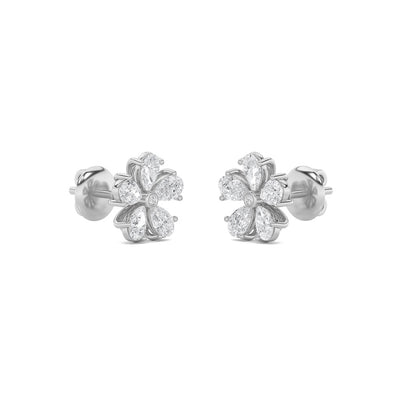 1.5CTW Pear Shaped Lab Grown Diamond (F/VS) Floral Earrings in 14K Gold