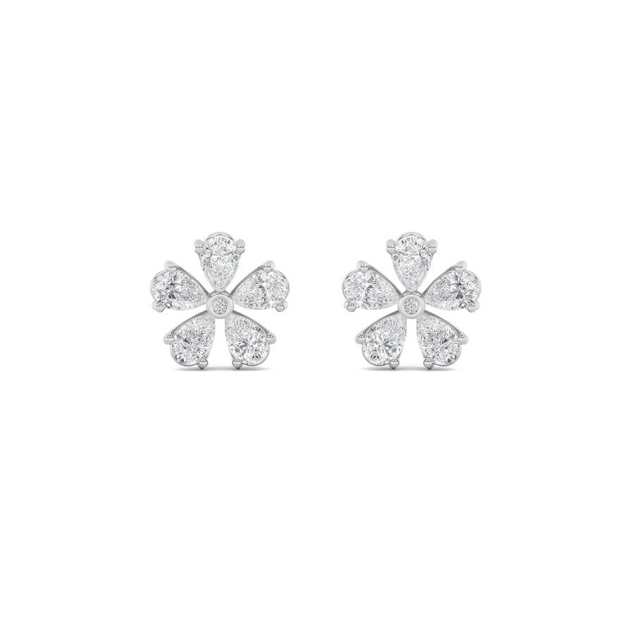 1.5CTW Pear Shaped Lab Grown Diamond (F/VS) Floral Earrings in 14K Gold