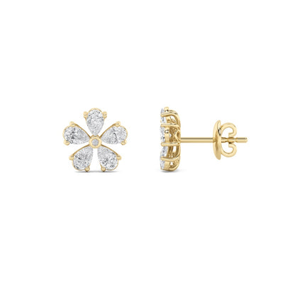 1.5CTW Pear Shaped Lab Grown Diamond (F/VS) Floral Earrings in 14K Gold