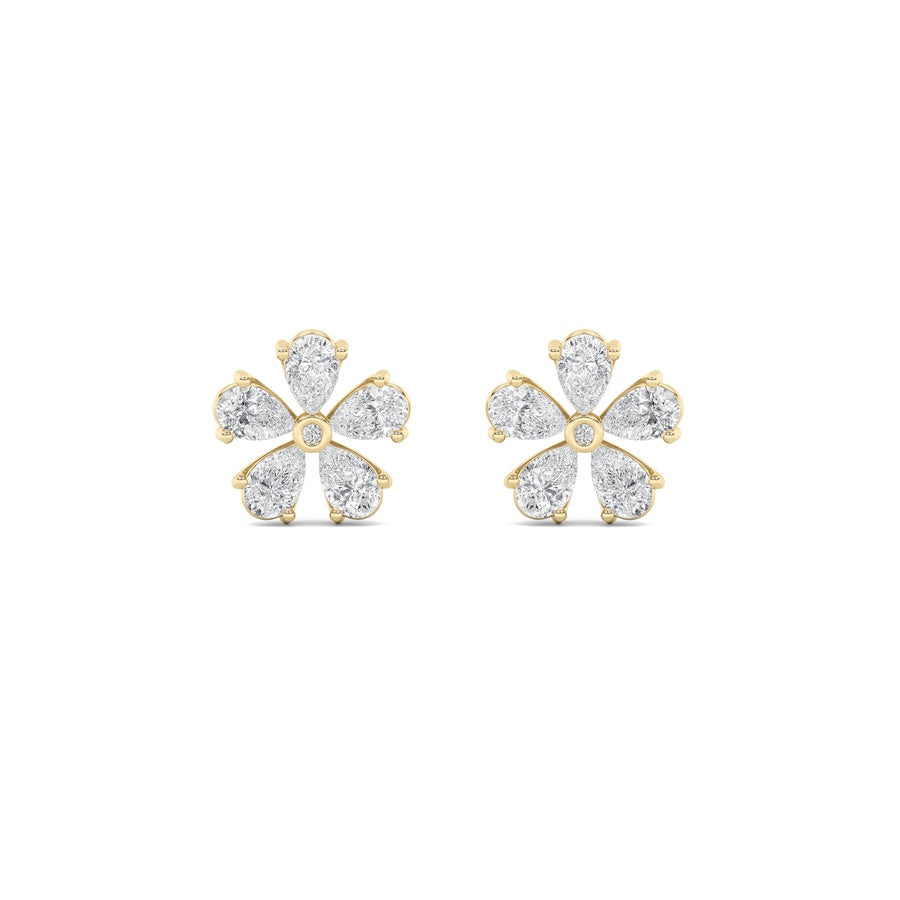 1.5CTW Pear Shaped Lab Grown Diamond (F/VS) Floral Earrings in 14K Gold