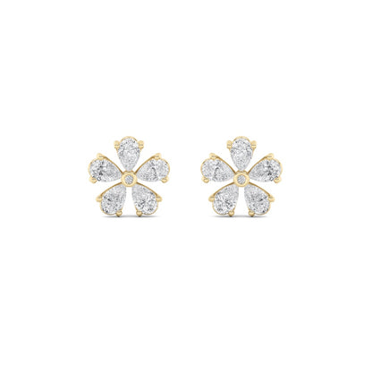 1.5CTW Pear Shaped Lab Grown Diamond (F/VS) Floral Earrings in 14K Gold
