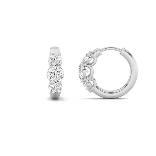 2CTW Round Shaped Lab Grown Diamond (F/VS) Three Stone Huggie Earrings in 10K Gold