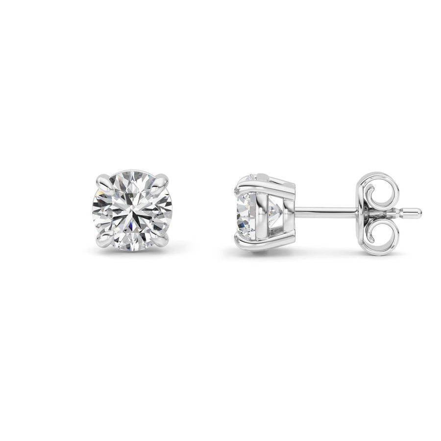 1CTW Round Shaped Lab Grown Diamond (F/VS) Classic Basket Set Stud Earrings in 14K Gold