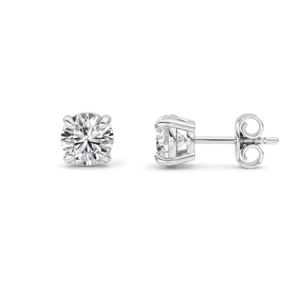 1CTW Round Shaped Lab Grown Diamond (F/VS) Classic Basket Set Stud Earrings in 14K Gold