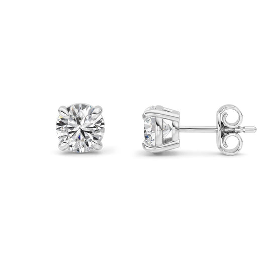 1CTW Round Shaped Lab Grown Diamond (F/VS) Classic Basket Set Stud Earrings in 14K Gold