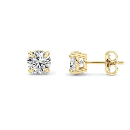 1CTW Round Shaped Lab Grown Diamond (F/VS) Classic Basket Set Stud Earrings in 14K Gold