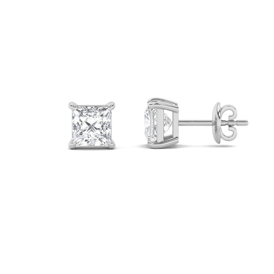 2CTW Princess Shaped Lab Grown Diamond (F/VS) Stud Earrings in 14K Gold