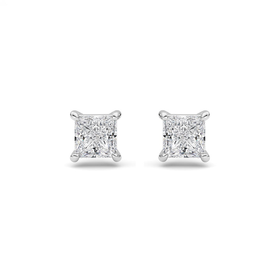 2CTW Princess Shaped Lab Grown Diamond (F/VS) Stud Earrings in 14K Gold