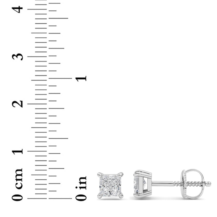 2CTW Princess Shaped Lab Grown Diamond (F/VS) Stud Earrings in 14K Gold
