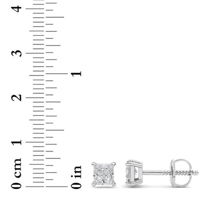 2CTW Princess Shaped Lab Grown Diamond (F/VS) Stud Earrings in 14K Gold