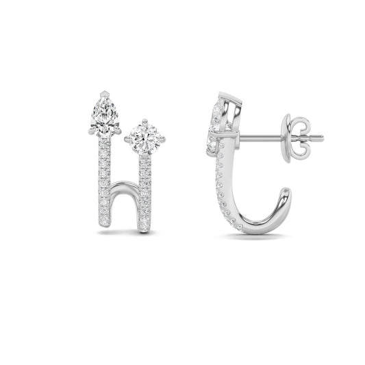 2.5CTW Round Shaped Lab Grown Diamond (F/VS) Toi et Moi Accented Earrings in 14K Gold