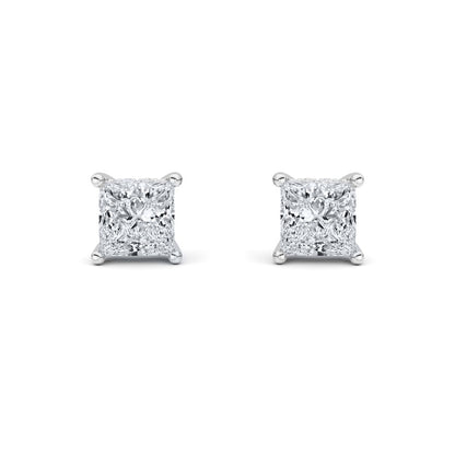 2CTW Princess Shaped Lab Grown Diamond (F/VS) Hidden Halo Stud Earrings in 14K Gold