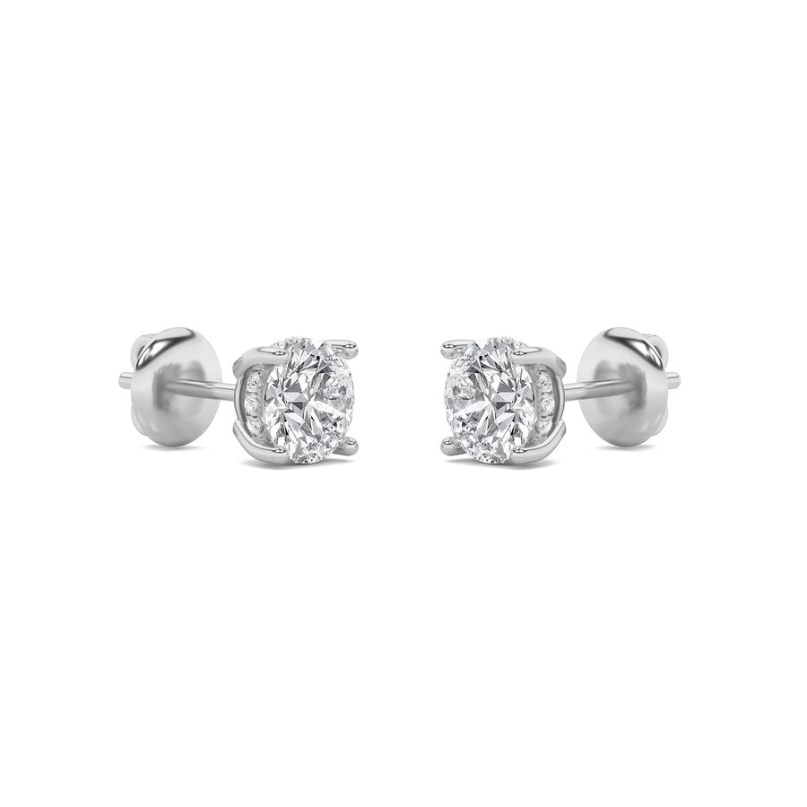 1CTW Round Shaped Lab Grown Diamond (F/VS) Hidden Halo Stud Earrings in 14K Gold