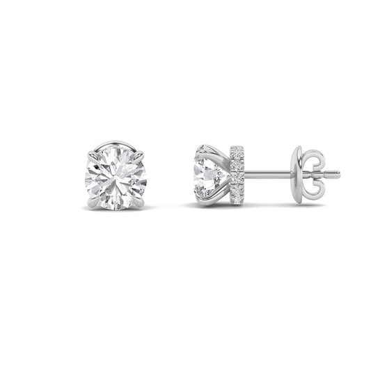 5CTW Round Shaped Lab Grown Diamond (F/VS) Hidden Halo Stud Earrings in 14K Gold