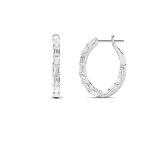 4.75CTW Emerald Shaped Lab Grown Diamond (G/VS) Inside Out Hoop Earrings in 14K Gold