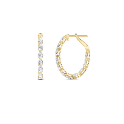 4.25CTW Pear Shaped Lab Grown Diamond (F/VS) Inside Out Hoop Earrings in 14K Gold