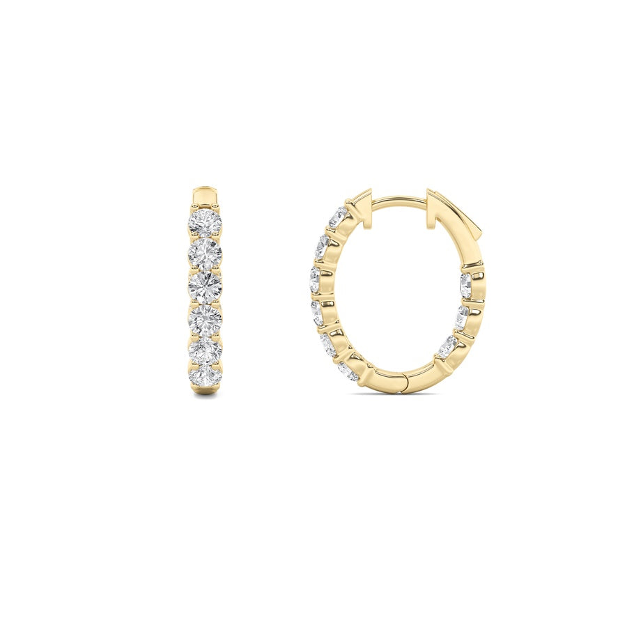 3CTW Round Shaped Lab Grown Diamond (F/VS) Inside Out Hoop Earrings in 14K Gold