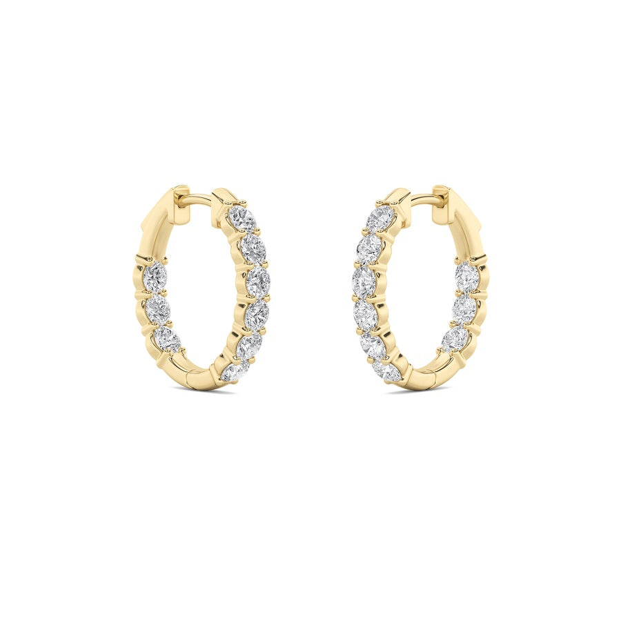 3CTW Round Shaped Lab Grown Diamond (F/VS) Inside Out Hoop Earrings in 14K Gold