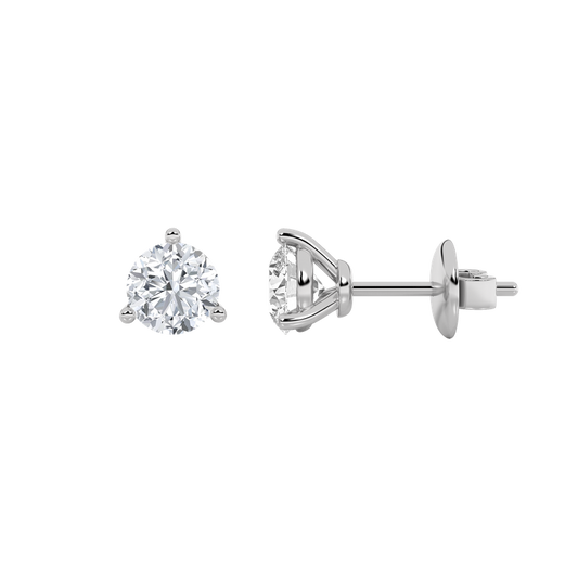 2CTW Round Shaped Lab Grown Diamond (F/VS) Three Prong Stud Earrings in 14K Gold