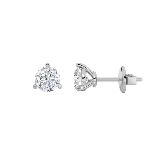 3CTW Round Shaped Lab Grown Diamond (F/VS) Three Prong Stud Earrings in 14K Gold