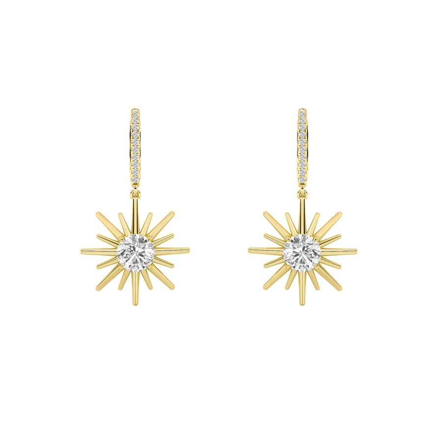 2CTW Round Shaped Lab Grown Diamond (F/VS) Dangle Earrings in 14K Gold