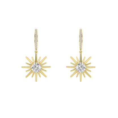 2CTW Round Shaped Lab Grown Diamond (F/VS) Dangle Earrings in 14K Gold