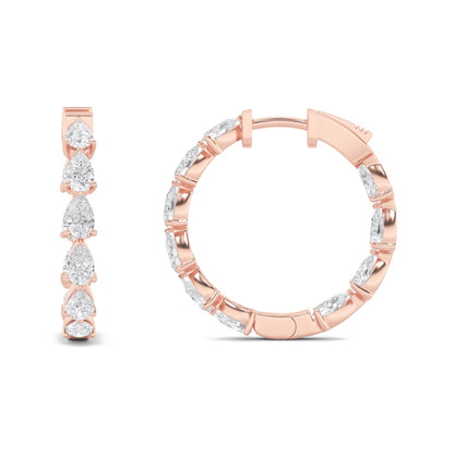 4CTW Pear Shaped Lab Grown Diamond (F/VS) Inside Out Hoop Earrings in 14K Gold
