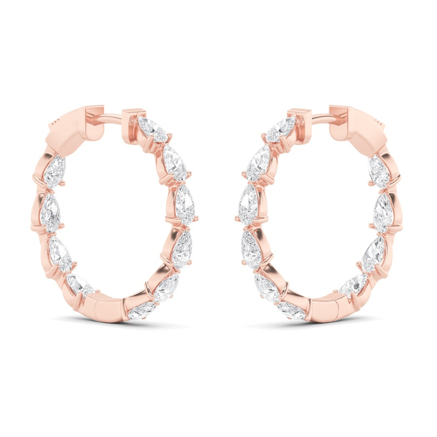 4CTW Pear Shaped Lab Grown Diamond (F/VS) Inside Out Hoop Earrings in 14K Gold