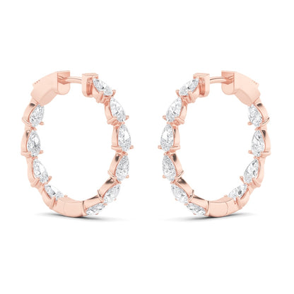 4CTW Pear Shaped Lab Grown Diamond (F/VS) Inside Out Hoop Earrings in 14K Gold