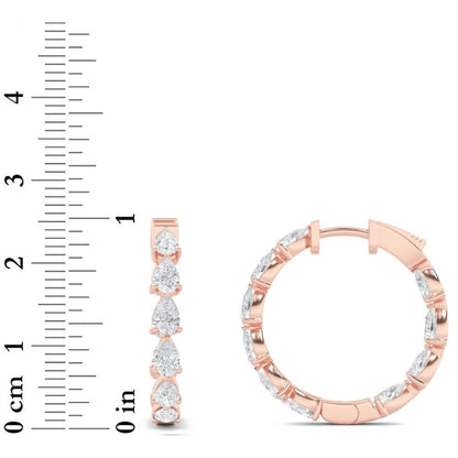4CTW Pear Shaped Lab Grown Diamond (F/VS) Inside Out Hoop Earrings in 14K Gold