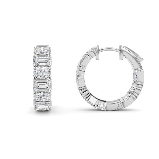 5CTW Emerald Shaped Lab Grown Diamond (F/VS )Inside Out Hoop Earrings in 14K Gold