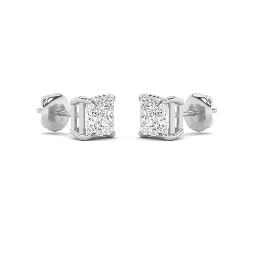 2CTW Princess Shaped Lab Grown Diamond (F/VS) Stud Earrings in 14K Gold