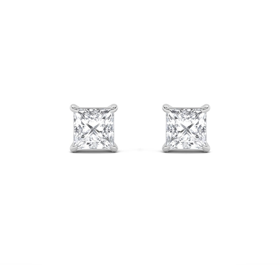 2CTW Princess Shaped Lab Grown Diamond (F/VS) Stud Earrings in 14K Gold