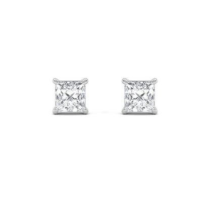 2CTW Princess Shaped Lab Grown Diamond (F/VS) Stud Earrings in 14K Gold