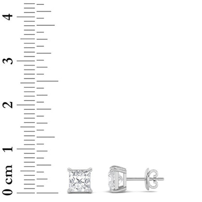 2CTW Princess Shaped Lab Grown Diamond (F/VS) Stud Earrings in 14K Gold