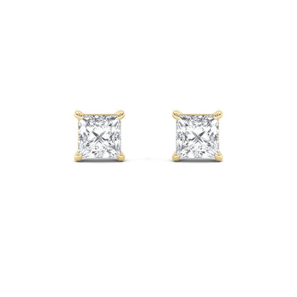 2CTW Princess Shaped Lab Grown Diamond (F/VS) Stud Earrings in 14K Gold
