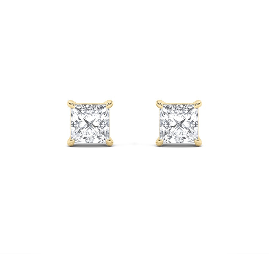 2CTW Princess Shaped Lab Grown Diamond (F/VS) Stud Earrings in 14K Gold