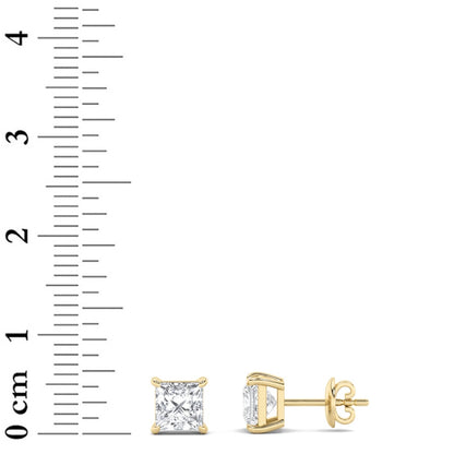 2CTW Princess Shaped Lab Grown Diamond (F/VS) Stud Earrings in 14K Gold