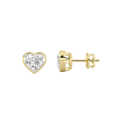 2CTW Heart Shaped Lab Grown Diamond (F/VS) Bezel Set Stud Earrings in 14K Gold