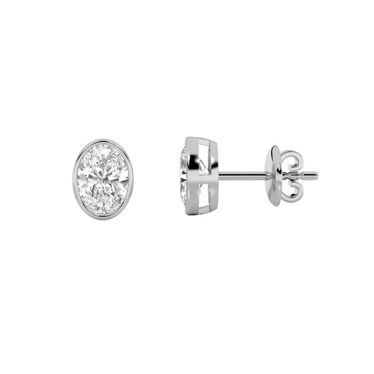 1CTW Oval Shaped Lab Grown Diamond (F/VS) Bezel Set Stud Earrings in 14K Gold