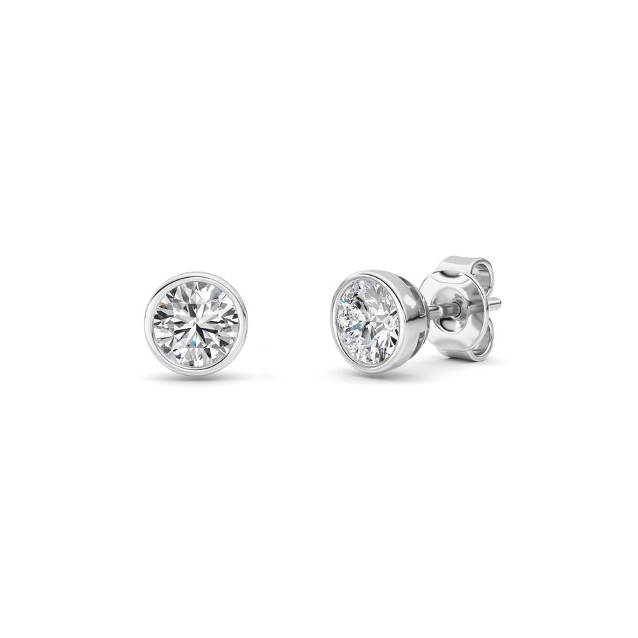 1CTW Round Shaped Lab Grown Diamond (F/VS) Bezel Set Earrings in 14K Gold