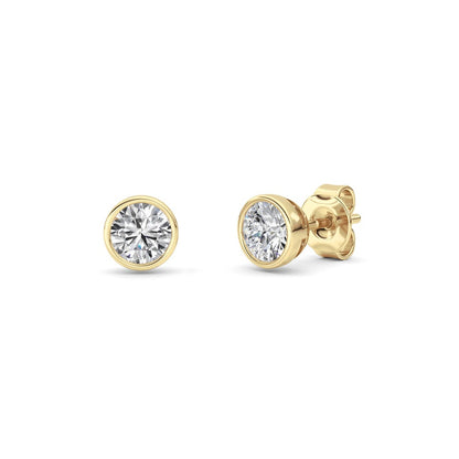 1CTW Round Shaped Lab Grown Diamond (F/VS) Bezel Set Earrings in 14K Gold