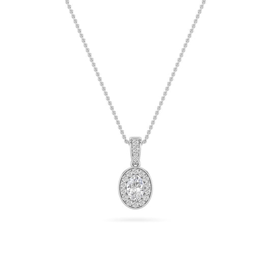 0.75CTW Oval Shaped Lab Grown Diamond (F/VS) Halo Pendant in 14K Gold