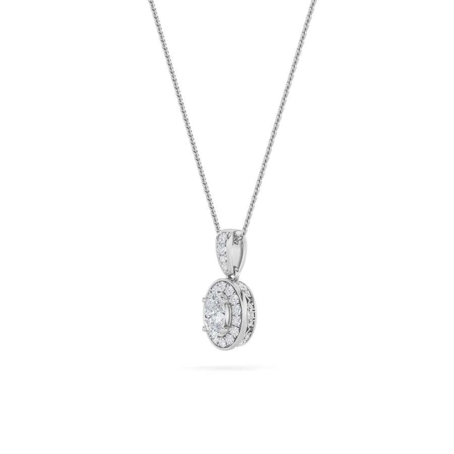 0.75CTW Oval Shaped Lab Grown Diamond (F/VS) Halo Pendant in 14K Gold