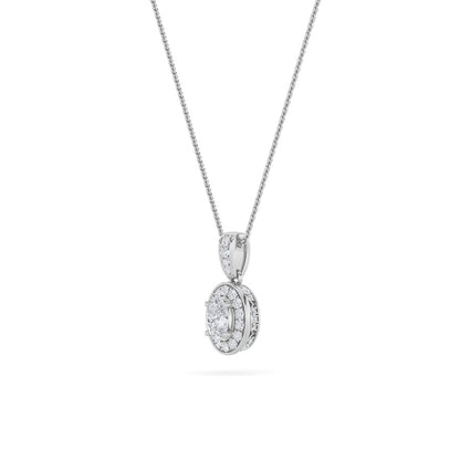 0.75CTW Oval Shaped Lab Grown Diamond (F/VS) Halo Pendant in 14K Gold