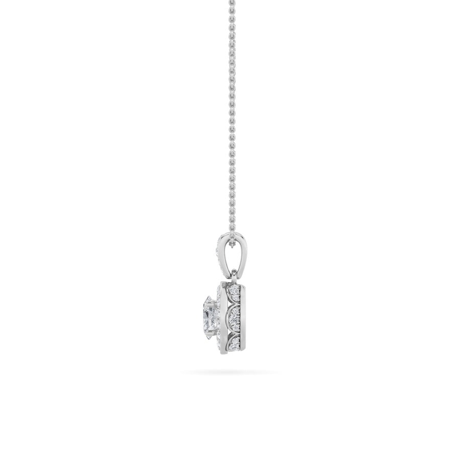 0.75CTW Oval Shaped Lab Grown Diamond (F/VS) Halo Pendant in 14K Gold