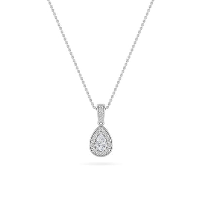 0.75CTW Pear Shaped Lab Grown Diamond (F/VS) Halo Pendant in 14K Gold